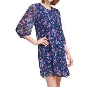 Calvin Klein Floral Chiffon Shift Dress In…